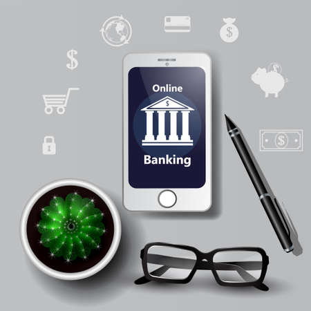 Concept for mobile banking and online payment. Vector realistic illustration.のイラスト素材