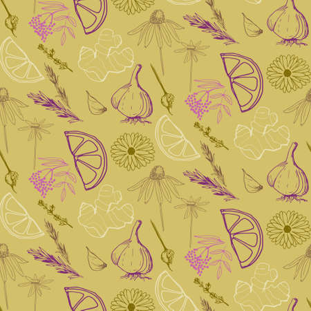 Herbs and medicinal plants seamless pattern