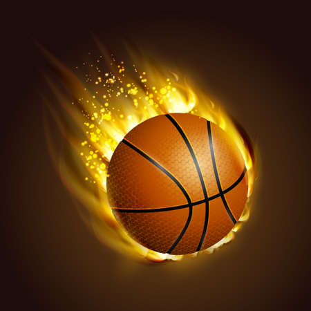 Flying basketball on fire Vector illustration.のイラスト素材