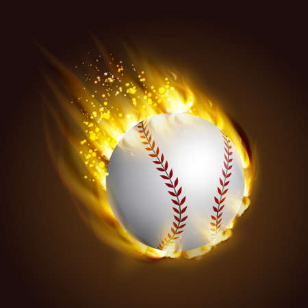 Dirty baseball speeding through the air on fireのイラスト素材