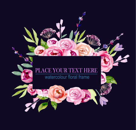 wreath of flowers in watercolorのイラスト素材