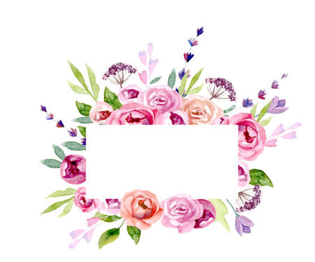 A wreath of flowers in watercolor isolated on plain background.のイラスト素材