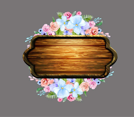 Set of the floral arrangements. on wooden board. Vector illustrationのイラスト素材
