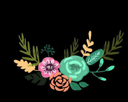 Set of floral bouquet hand-drawn isolated on white background with classical and tropical flowersのイラスト素材