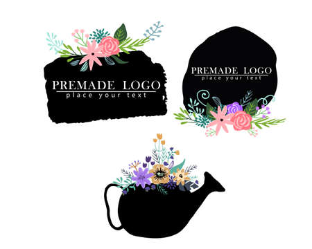 Hand drawn cute floral logo templateのイラスト素材