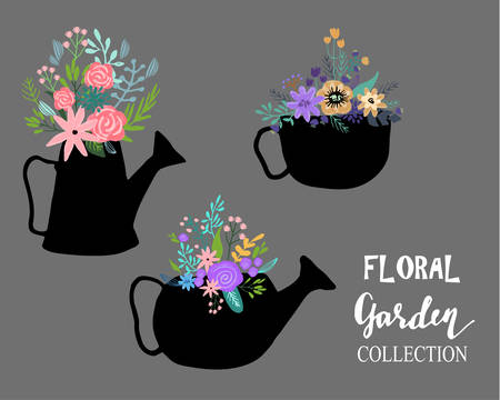 Hand drawn cute floral logo templateのイラスト素材
