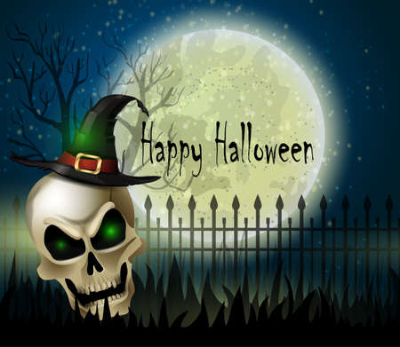 Halloween background of scull on the full moonのイラスト素材