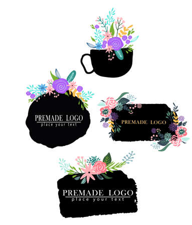 Hand drawn cute floral logo templateのイラスト素材