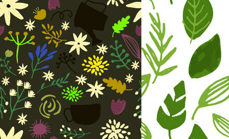 Vector hand drawn floral pattern set delicate flowers seamless