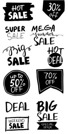 Sale. Hand drawn word tag. Brush pen lettering with flowers Can be used for print bags, posters, cards, stationery and for web banners, advertisement .のイラスト素材