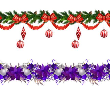 Christmas decoration collection with evergreen treess holly Vector seamlessのイラスト素材