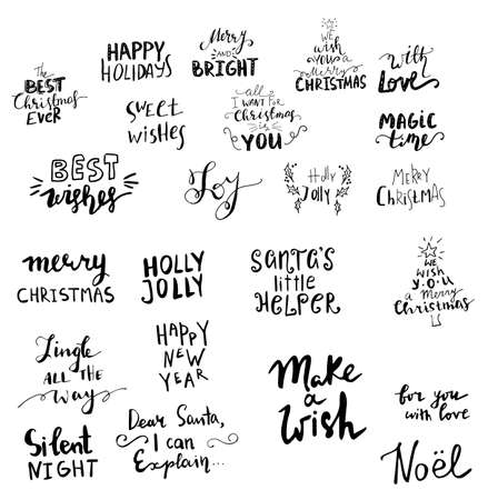 Set of Christmas lettering handwritten with bouncing letters vector illustration.のイラスト素材