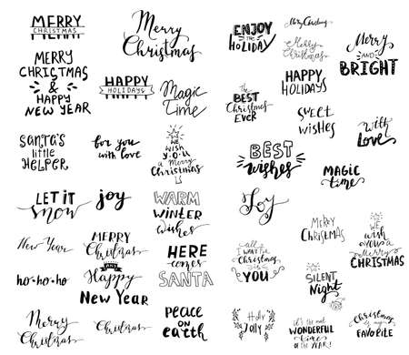 Set of Christmas lettering handwritten with bouncing letters vector illustration.のイラスト素材