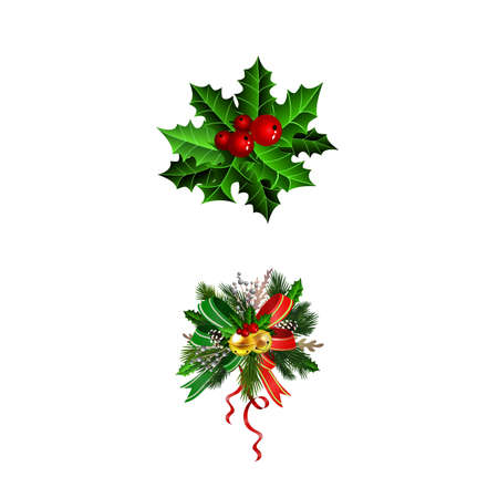 Christmas festive decoration from christmas tree branches vectorのイラスト素材