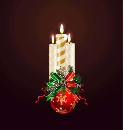 Christmas candle combined width Christmas tree branches, and bows vectorのイラスト素材