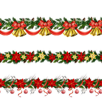 Christmas decoration collection with evergreen treess holly Vector seamlessのイラスト素材