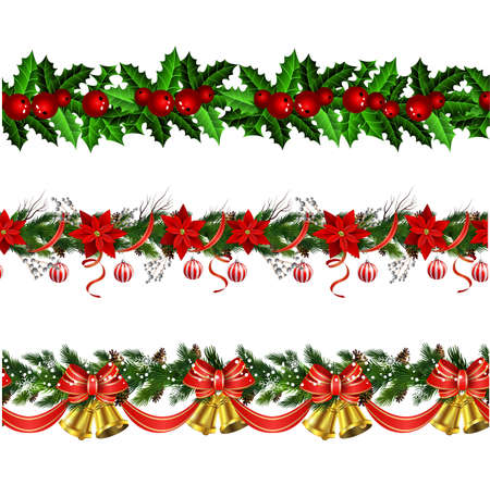 Christmas decoration collection with evergreen treess holly Vector seamlessのイラスト素材