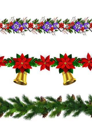 Christmas decoration collection with evergreen treess holly Vector seamlessのイラスト素材