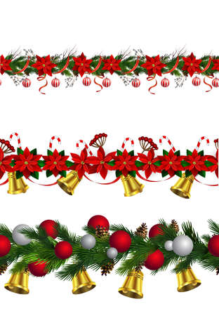 Christmas decoration collection with evergreen treess holly Vector seamlessのイラスト素材