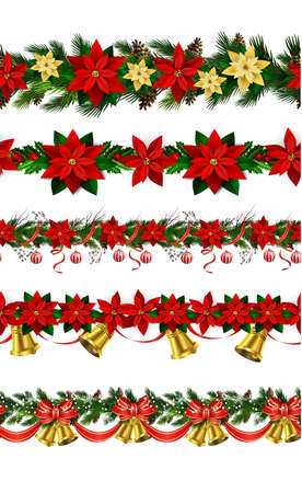Christmas decoration collection with evergreen treess holly Vector seamlessのイラスト素材