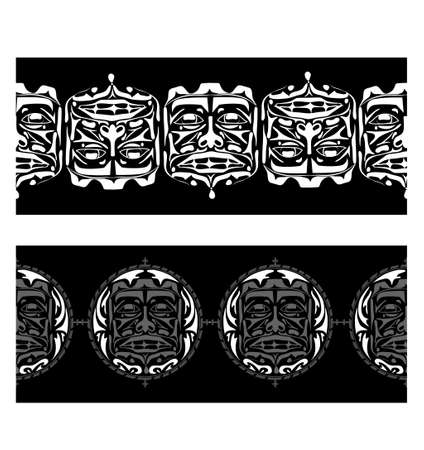 Vector illustration abstract native north american seamless pattern border setのイラスト素材