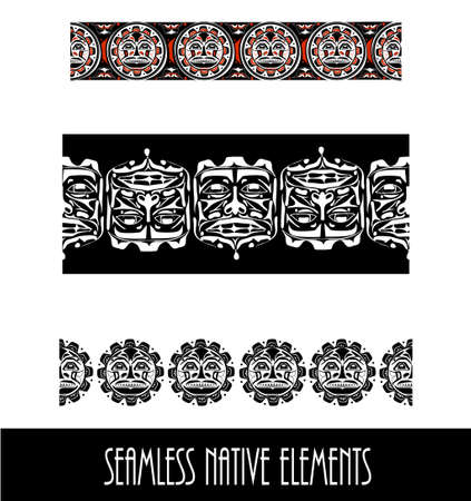 Vector illustration abstract native north american seamless pattern border setのイラスト素材