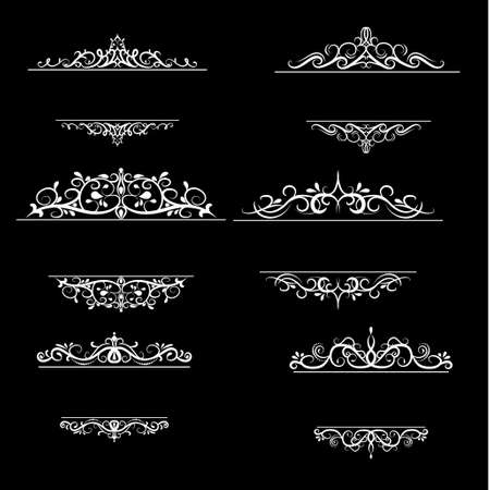 Vintage vector swirl frame set on black backgroundのイラスト素材