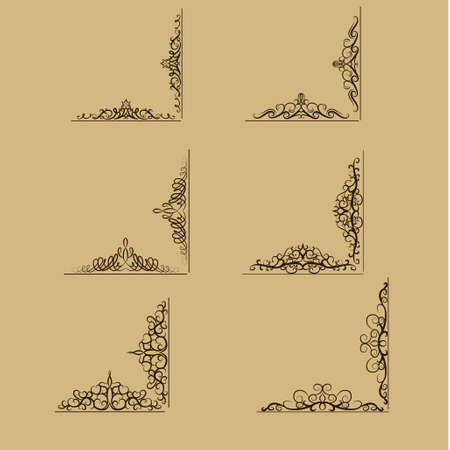 Swirl floral design corner vintage set old style Vectorのイラスト素材