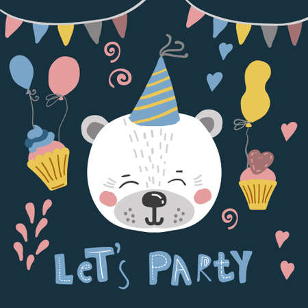 Cute cartoon little animal Childish print for nursery, kids apparel,poster, postcard. Vector Illustrationのイラスト素材
