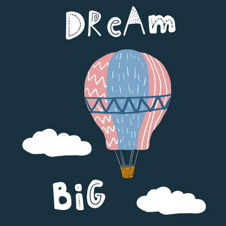 Flat illustration of yellow striped hot air-balloonfor room print dream big vectorのイラスト素材