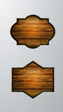 Vector realistic illustration of wooden signboard set isolated on whiteのイラスト素材