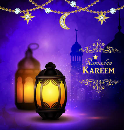 Mosque silhouette in sunset sky and abstract light for ramadan of Islamのイラスト素材