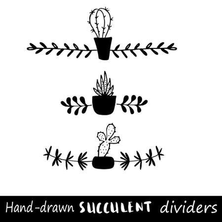 Hand drawn vector dividers. Lines, borders and laurels set. Doodle design elements.のイラスト素材