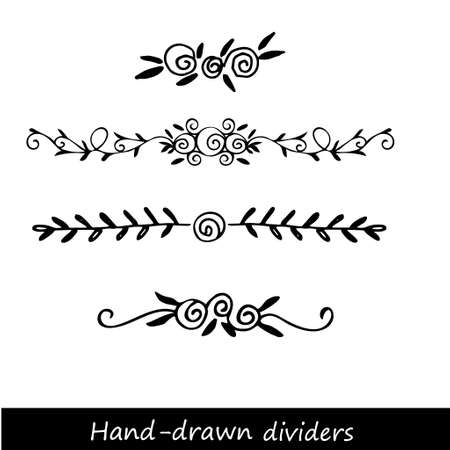 Hand drawn vector dividers. Lines, borders and laurels set. Doodle design elements.のイラスト素材