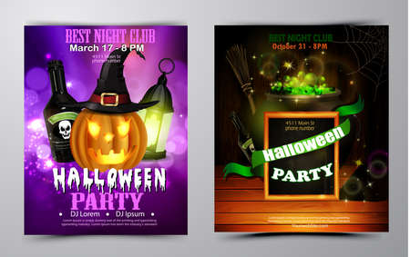 Halloween party invitation on wooden wall backgroundのイラスト素材