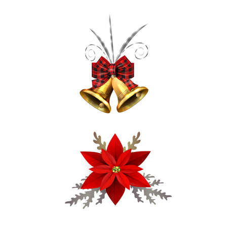 Christmas decorations with fir tree golden jingle bellsのイラスト素材