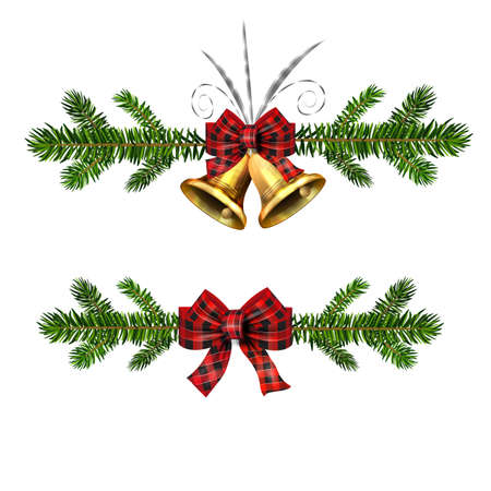 Christmas decorations with fir tree golden jingle bellsのイラスト素材