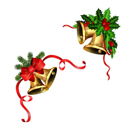 Christmas decorations with fir tree golden jingle bellsのイラスト素材