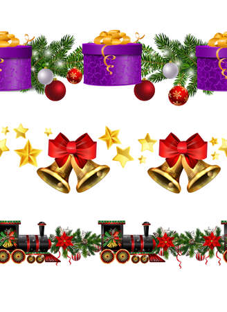 Little Christmas train seamless pattern decorated red ribbon Vectorのイラスト素材
