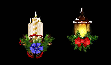 Christmas decoration with street light cpllectionのイラスト素材