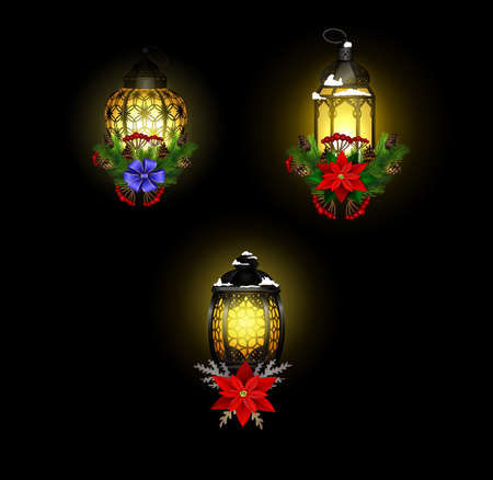 Christmas decoration with street light cpllectionのイラスト素材