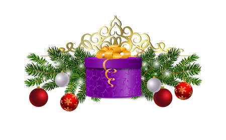 Christmas decorations with fir tree and decorationsのイラスト素材