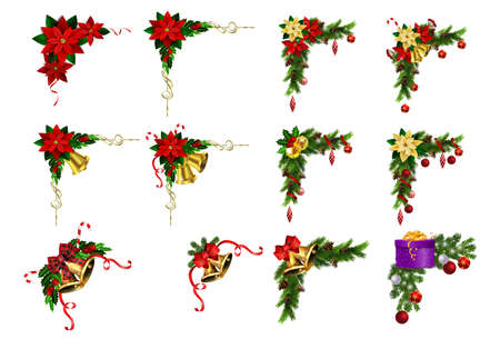Christmas decorations with fir tree golden jingle bellsのイラスト素材