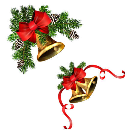 Christmas decorations with fir tree golden jingle bellsのイラスト素材