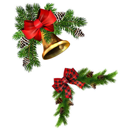 Christmas decorations with fir tree golden jingle bellsのイラスト素材