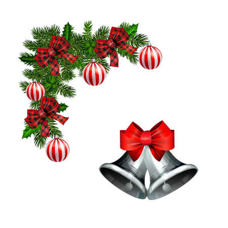 Christmas decorations with fir tree golden jingle bellsのイラスト素材