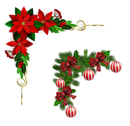 Christmas decorations with fir tree collection isolatedのイラスト素材