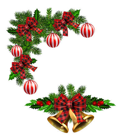 Christmas decorations with fir tree golden jingle bellsのイラスト素材