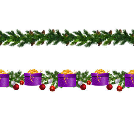 Vector Christmas Border collection with pinecones isolated on whiteのイラスト素材