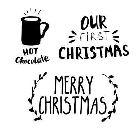 Set of Christmas lettering handwritten with bouncing letters vector illustration.のイラスト素材